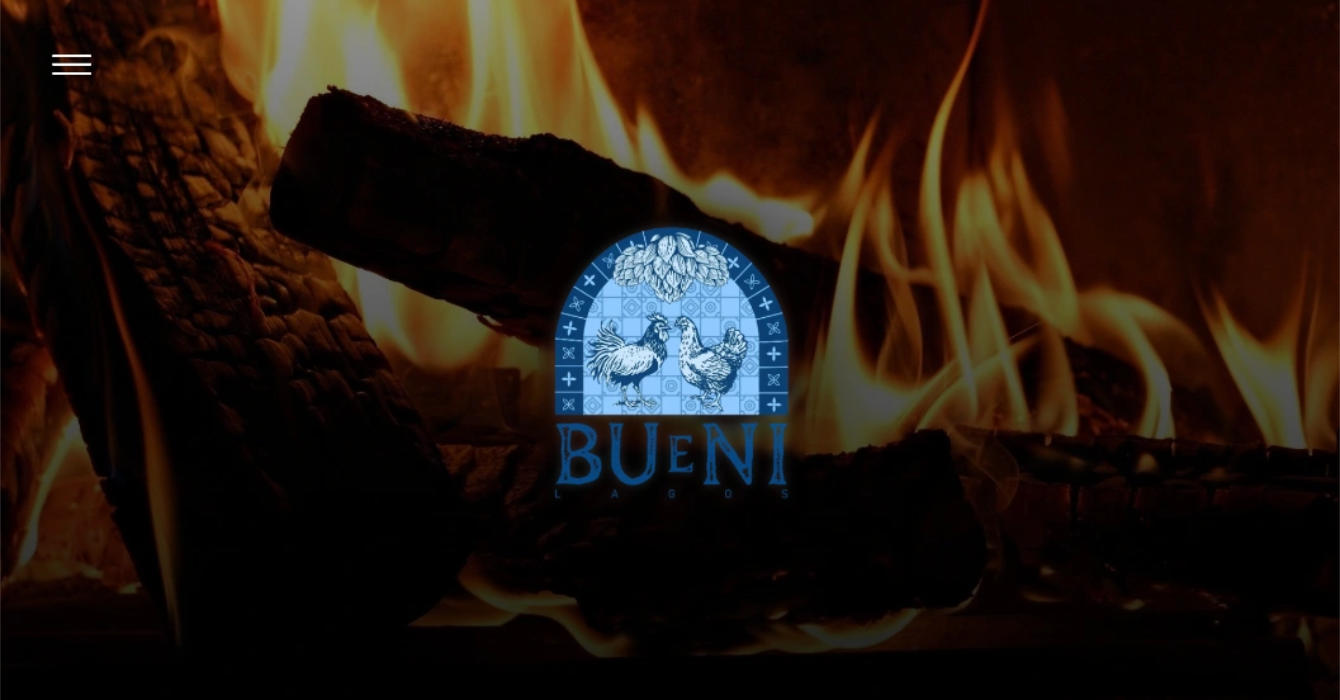 A screenshot of a restaurant website called 'Bueni', created by Algarve Webcraft
