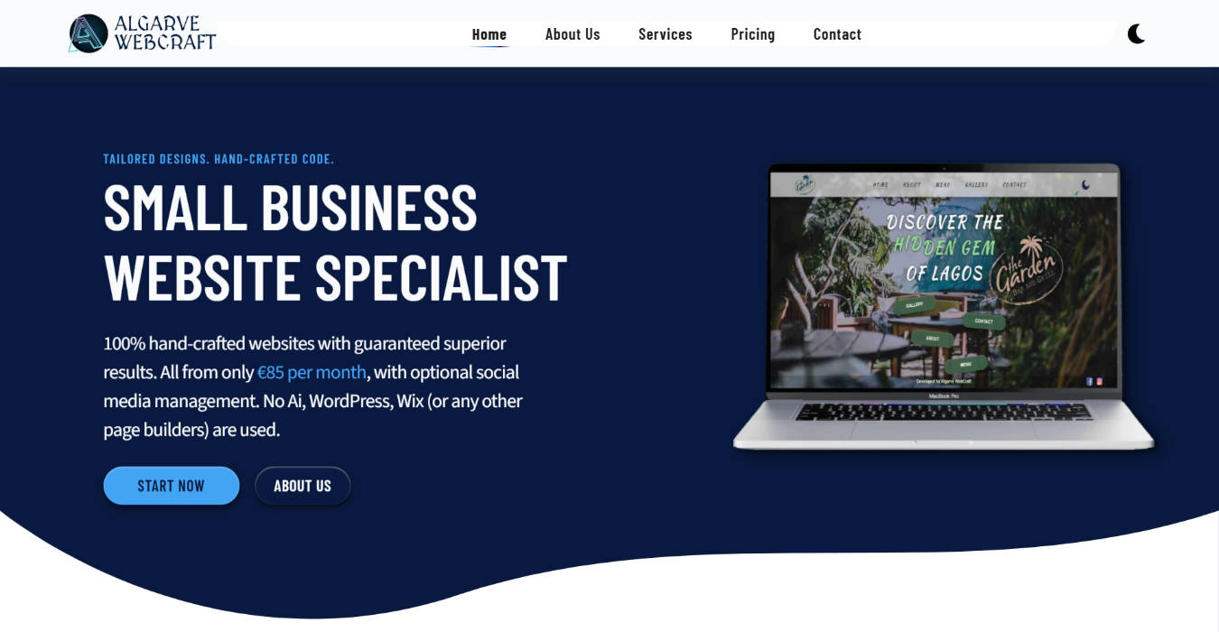 A screenshot of a the Algarve Webcraft website, created by Algarve Webcraft